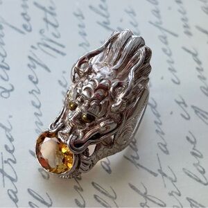 Sterling Silver Dragon Ring Citrine Gemstone Size 7
